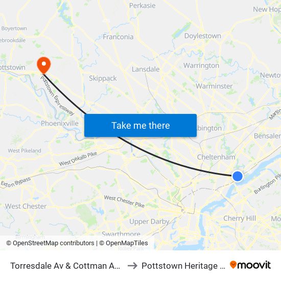 Torresdale Av & Cottman Av Loop to Pottstown Heritage Field map