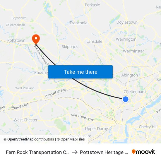 Fern Rock Transportation Center to Pottstown Heritage Field map