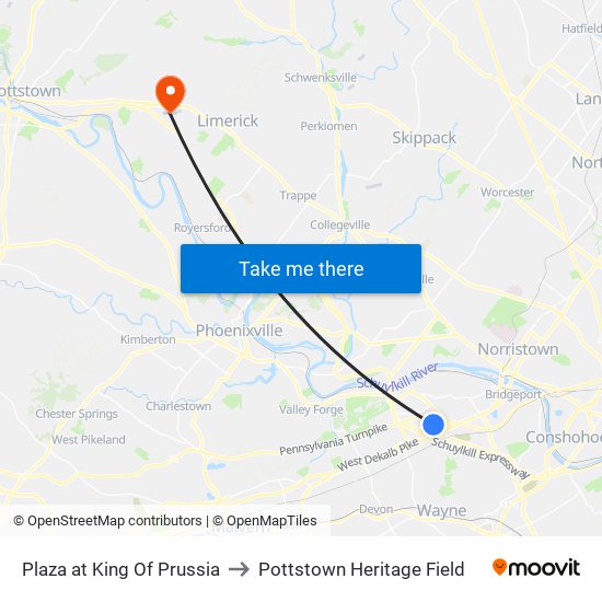 Plaza at King Of Prussia to Pottstown Heritage Field map