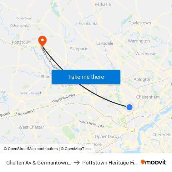 Chelten Av & Germantown Av to Pottstown Heritage Field map