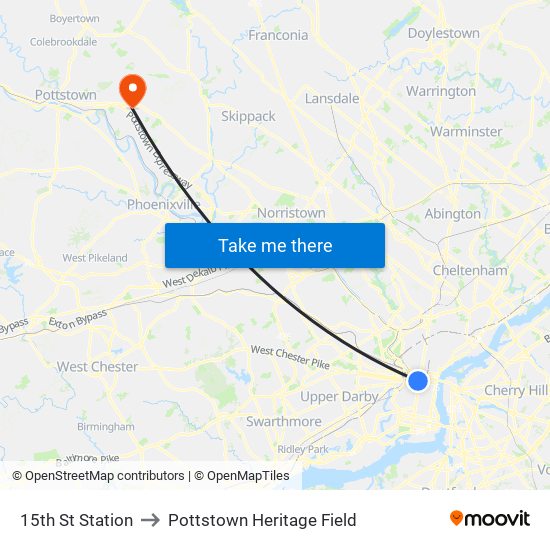 15th St Station to Pottstown Heritage Field map