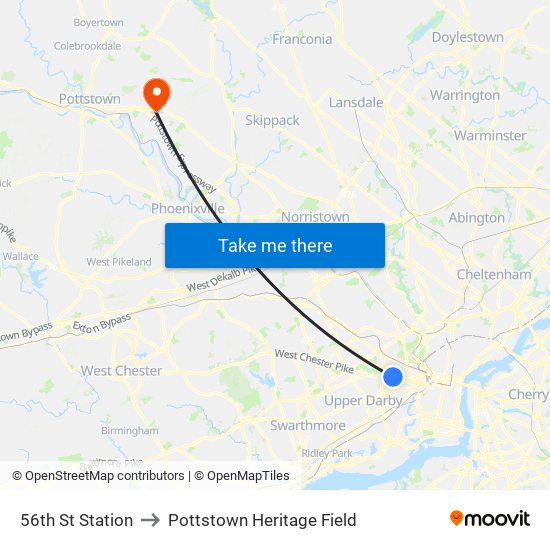 56th St Station to Pottstown Heritage Field map