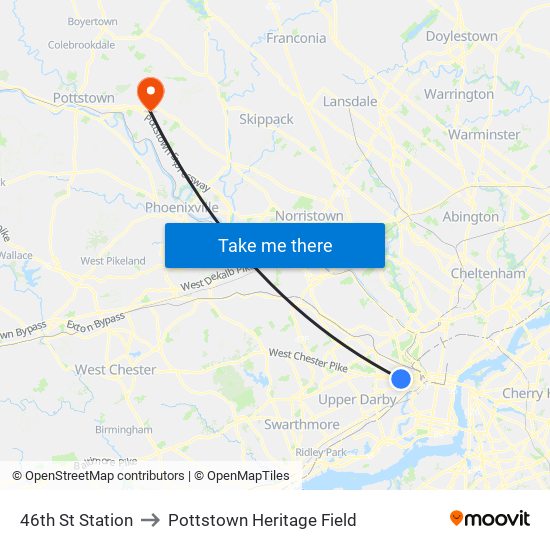 46th St Station to Pottstown Heritage Field map