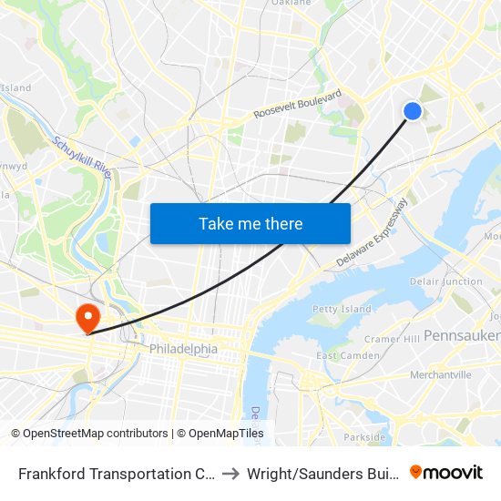 Frankford Transportation Center to Wright/Saunders Building map