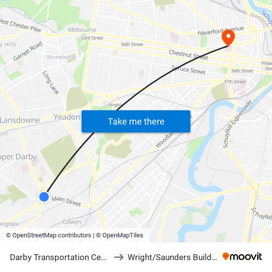 Darby Transportation Center to Wright/Saunders Building map