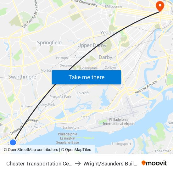 Chester Transportation Center to Wright/Saunders Building map