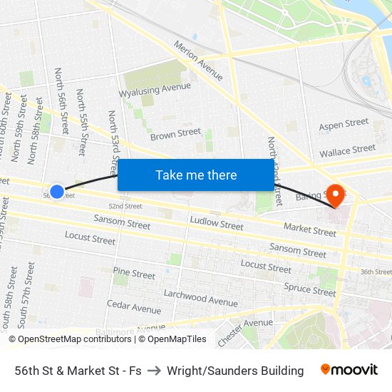 56th St & Market St - Fs to Wright/Saunders Building map