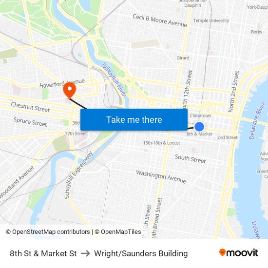 8th St & Market St to Wright/Saunders Building map