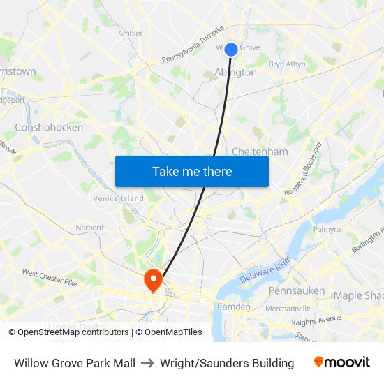 Willow Grove Park Mall to Wright/Saunders Building map
