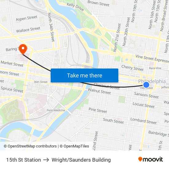15th St Station to Wright/Saunders Building map
