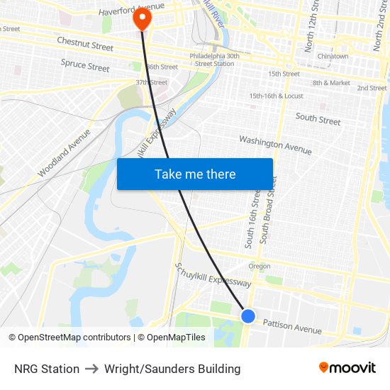 NRG Station to Wright/Saunders Building map
