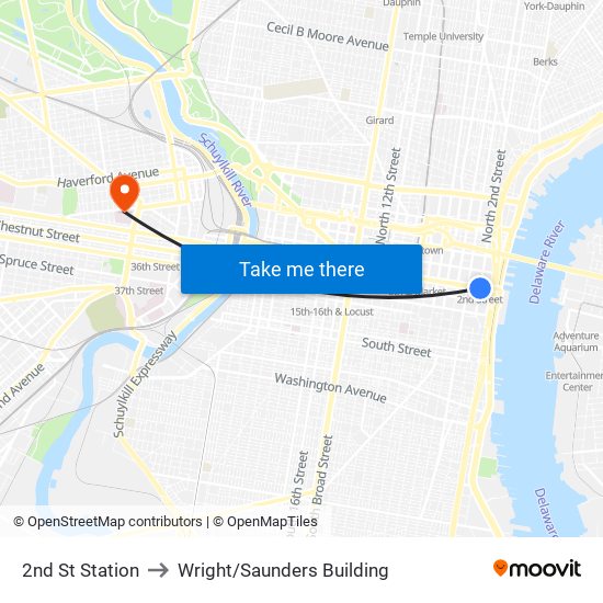 2nd St Station to Wright/Saunders Building map