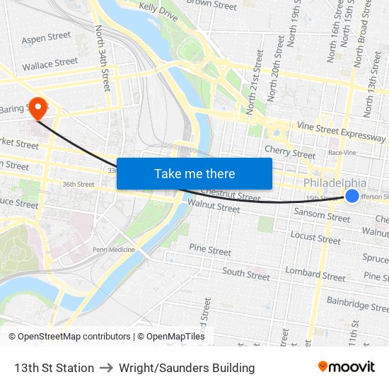 13th St Station to Wright/Saunders Building map