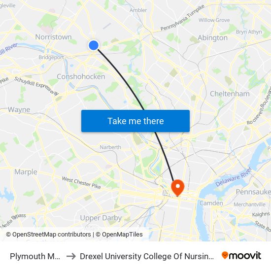 Plymouth Meeting Mall to Drexel University College Of Nursing And Health Professions map