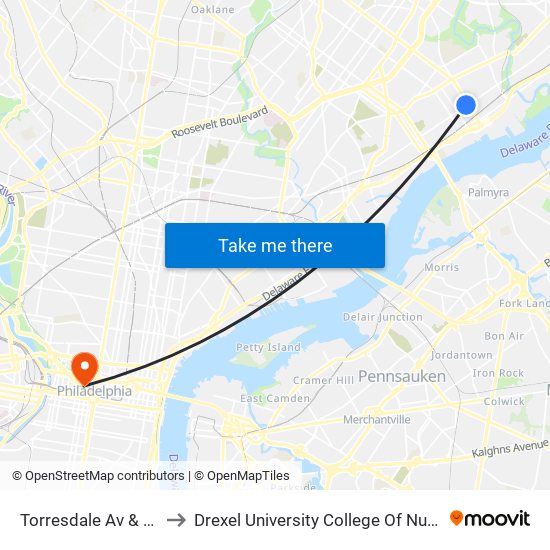 Torresdale Av & Cottman Av Loop to Drexel University College Of Nursing And Health Professions map