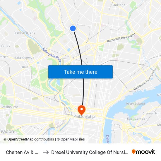 Chelten Av & Greene St - Fs to Drexel University College Of Nursing And Health Professions map