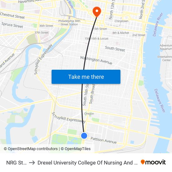 NRG Station to Drexel University College Of Nursing And Health Professions map