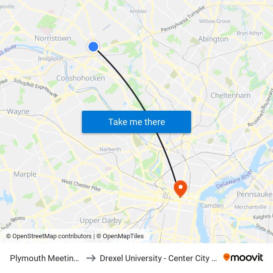 Plymouth Meeting Mall to Drexel University - Center City Campus map