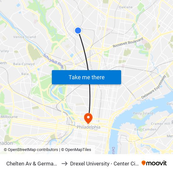 Chelten Av & Germantown Av to Drexel University - Center City Campus map