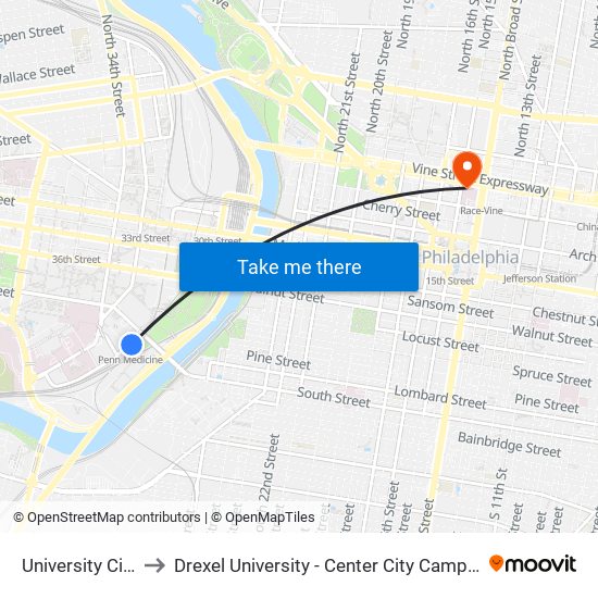 University City to Drexel University - Center City Campus map