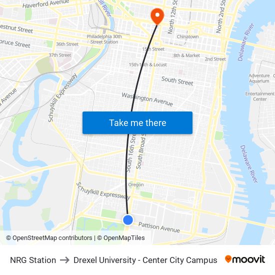 NRG Station to Drexel University - Center City Campus map