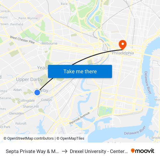 Septa Private Way & Macdade Blvd to Drexel University - Center City Campus map