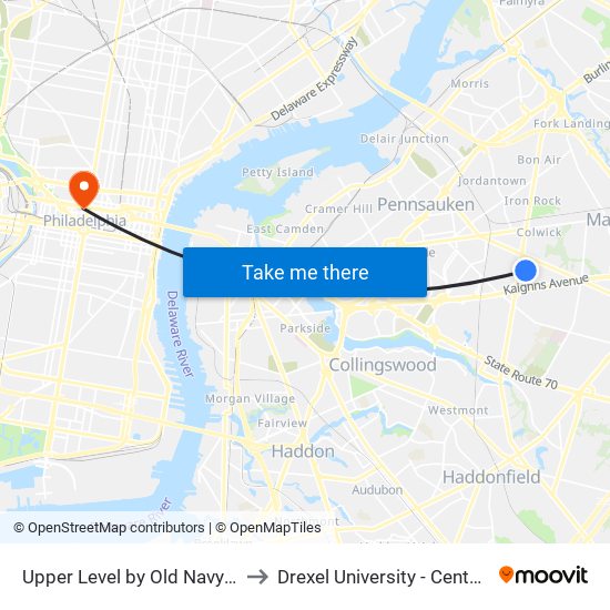 Upper Level by Old Navy/Lens Crafters to Drexel University - Center City Campus map