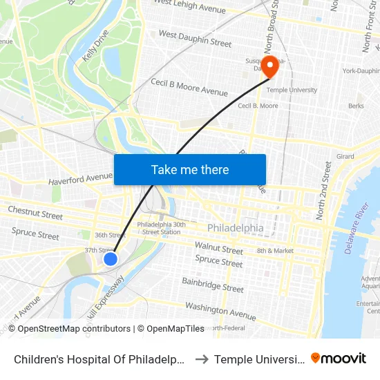 Children's Hospital Of Philadelphia to Temple University map
