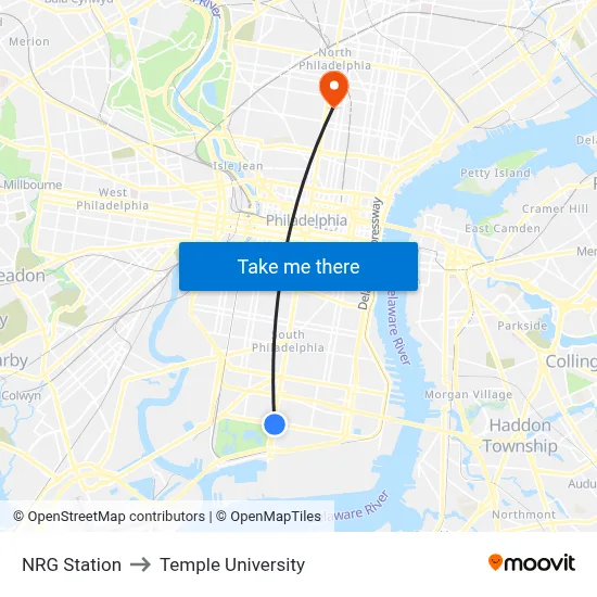 NRG Station to Temple University map