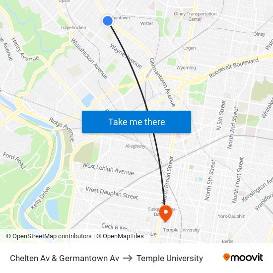 Chelten Av & Germantown Av to Temple University map