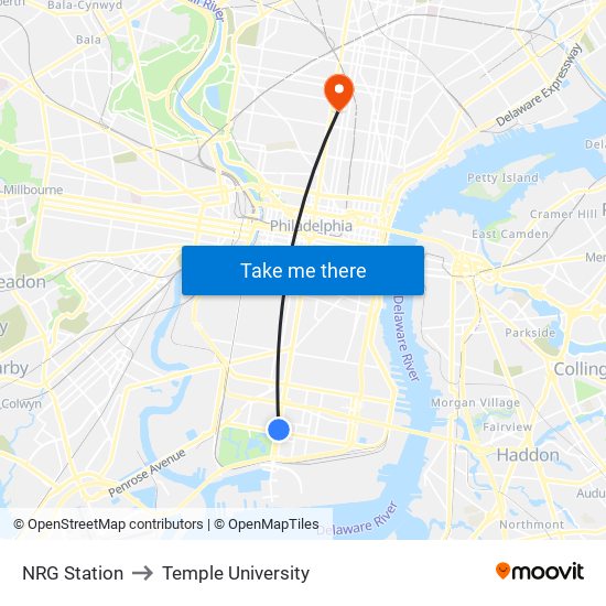 NRG Station to Temple University map