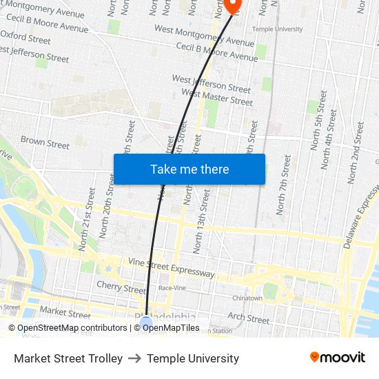 Market Street Trolley to Temple University map
