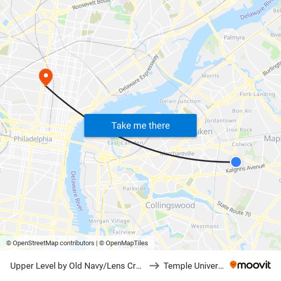 Upper Level by Old Navy/Lens Crafters to Temple University map