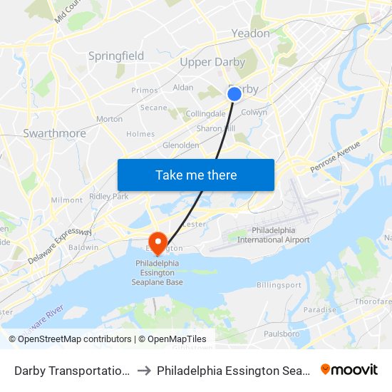Darby Transportation Center to Philadelphia Essington Seaplane Base map