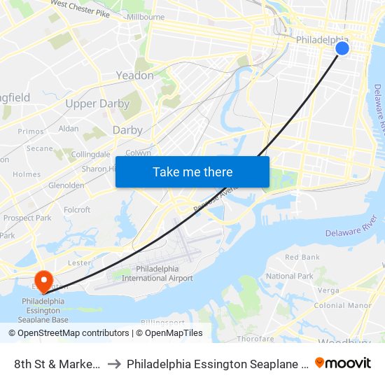 8th St & Market St to Philadelphia Essington Seaplane Base map