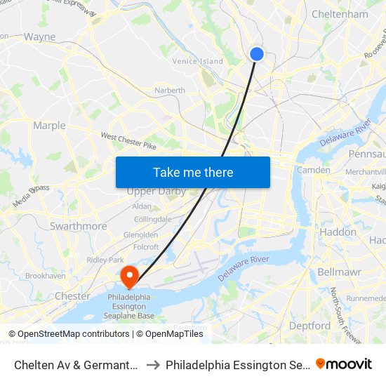 Chelten Av & Germantown Av - FS to Philadelphia Essington Seaplane Base map