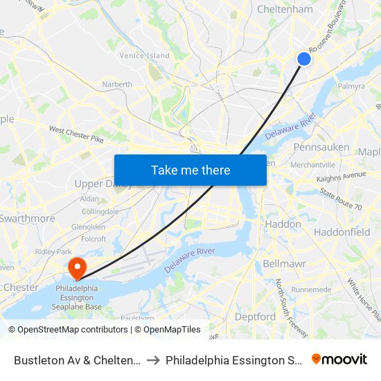 Bustleton Av & Cheltenham Av - Fs to Philadelphia Essington Seaplane Base map