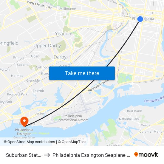 Suburban Station to Philadelphia Essington Seaplane Base map