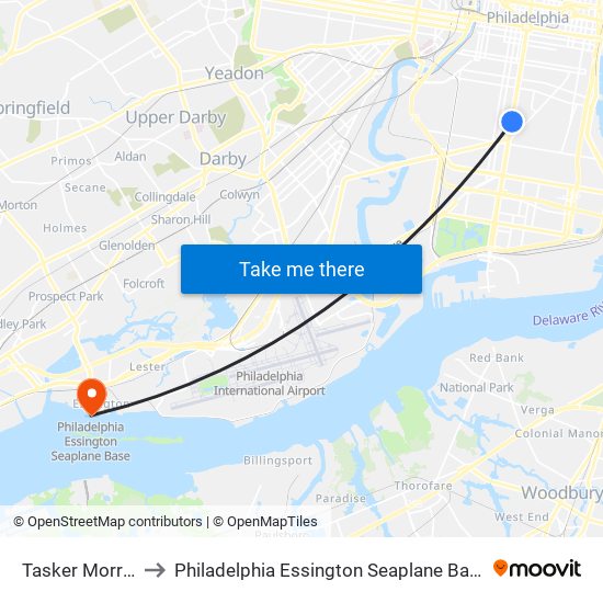 Tasker Morris to Philadelphia Essington Seaplane Base map