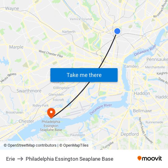 Erie to Philadelphia Essington Seaplane Base map