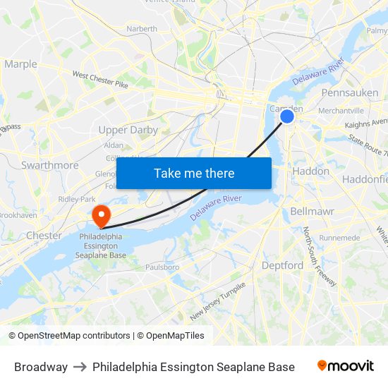 Broadway to Philadelphia Essington Seaplane Base map