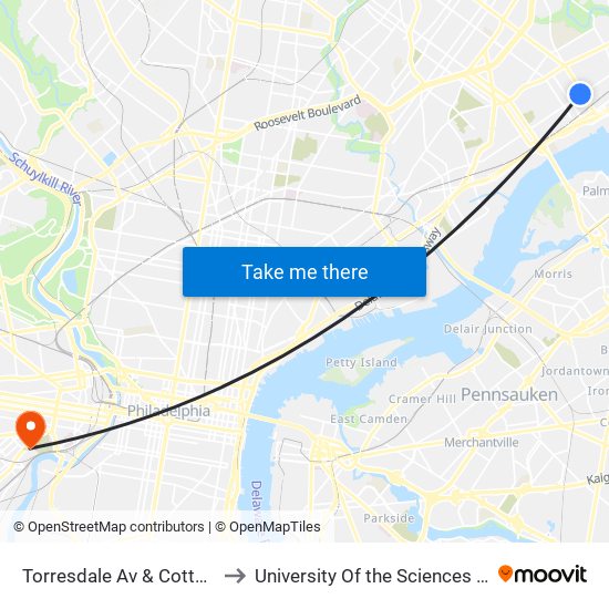 Torresdale Av & Cottman Av Loop to University Of the Sciences In Philadelphia map