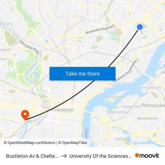 Bustleton Av & Cheltenham Av - Fs to University Of the Sciences In Philadelphia map