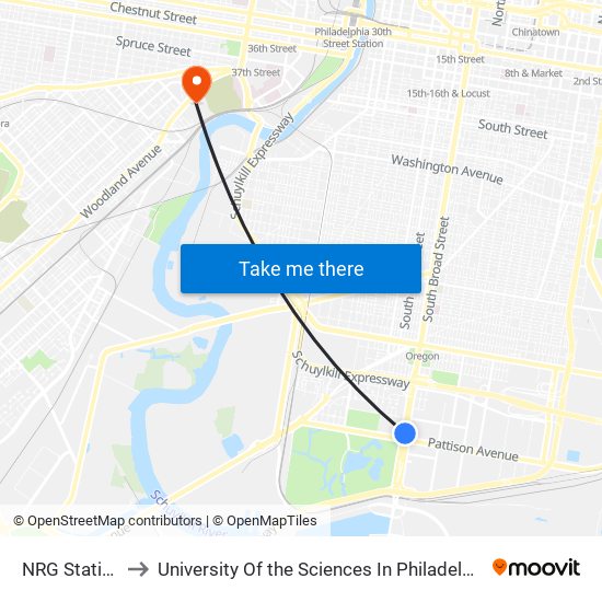 NRG Station to University Of the Sciences In Philadelphia map