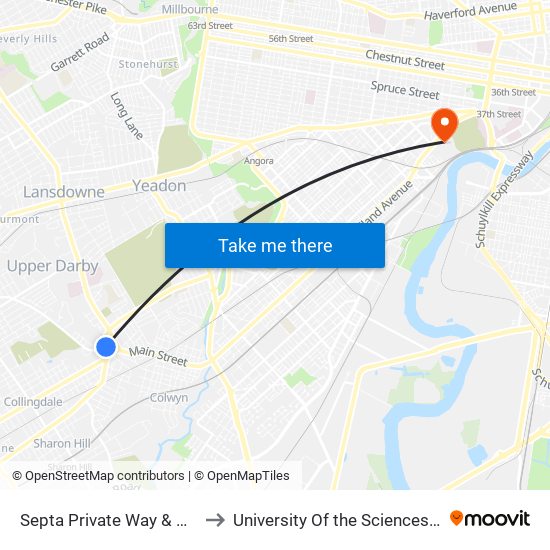 Septa Private Way & Macdade Blvd to University Of the Sciences In Philadelphia map