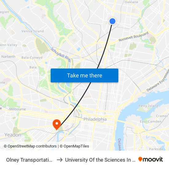 Olney Transportation Center to University Of the Sciences In Philadelphia map