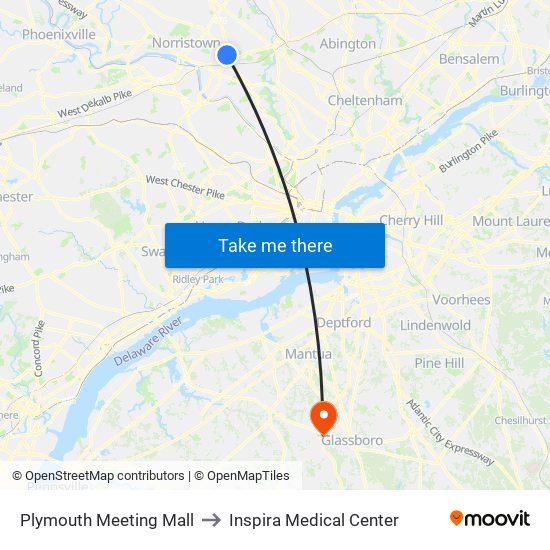 Plymouth Meeting Mall to Inspira Medical Center map