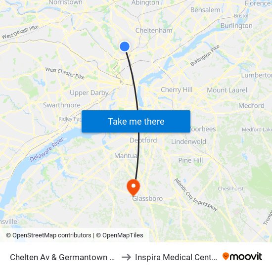 Chelten Av & Germantown Av to Inspira Medical Center map