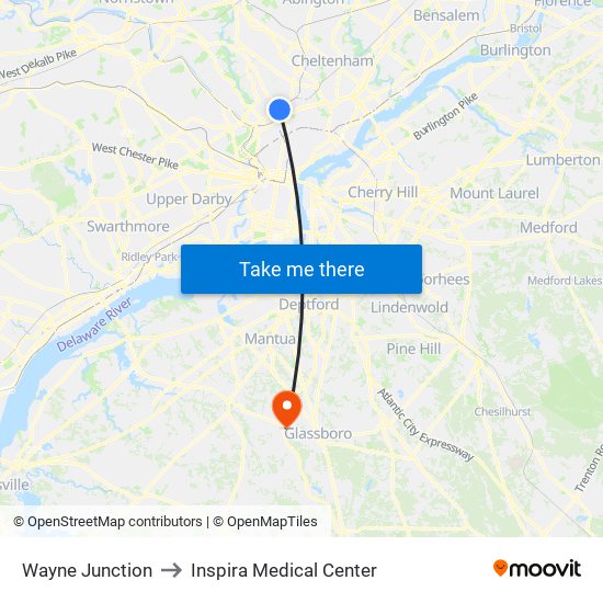 Wayne Junction to Inspira Medical Center map