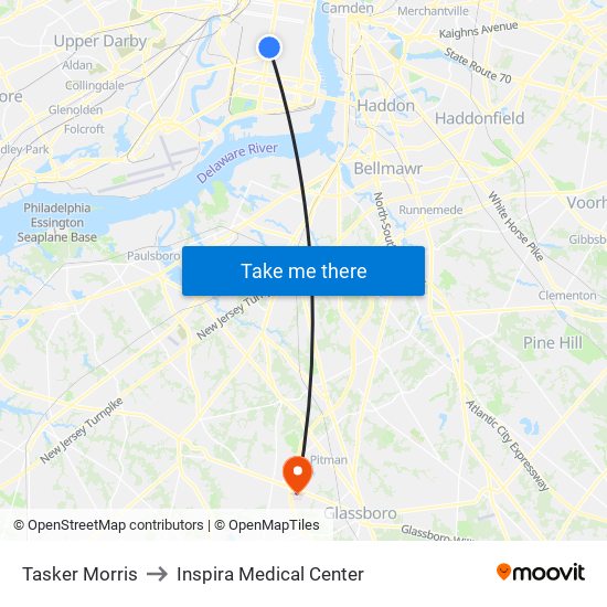 Tasker Morris to Inspira Medical Center map